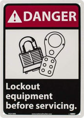 NMC - "Danger - Lock Out Equipment Before Servicing", 14" Long x 10" Wide, Rigid Plastic Safety Sign - Rectangle, 0.05" Thick, Use for Accident Prevention - Industrial Tool & Supply