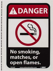 NMC - "Danger - No Smoking, Matches or Open Flames", 10" Long x 7" Wide, Pressure-Sensitive Vinyl Safety Sign - Rectangle, 0.004" Thick, Use for Accident Prevention - Industrial Tool & Supply
