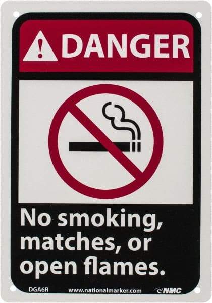 NMC - "Danger - No Smoking, Matches or Open Flames", 10" Long x 7" Wide, Rigid Plastic Safety Sign - Rectangle, 0.05" Thick, Use for Accident Prevention - Industrial Tool & Supply