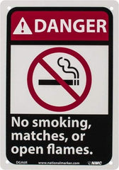 NMC - "Danger - No Smoking, Matches or Open Flames", 10" Long x 7" Wide, Rigid Plastic Safety Sign - Rectangle, 0.05" Thick, Use for Accident Prevention - Industrial Tool & Supply