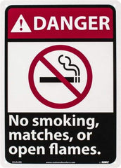 NMC - "Danger - No Smoking, Matches or Open Flames", 14" Long x 10" Wide, Rigid Plastic Safety Sign - Rectangle, 0.05" Thick, Use for Accident Prevention - Industrial Tool & Supply