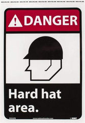 NMC - "Danger - Hard Hat Area", 14" Long x 10" Wide, Pressure-Sensitive Vinyl Safety Sign - Rectangle, 0.004" Thick, Use for Accident Prevention - Industrial Tool & Supply