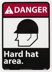 NMC - "Danger - Hard Hat Area", 14" Long x 10" Wide, Rigid Plastic Safety Sign - Rectangle, 0.05" Thick, Use for Accident Prevention - Industrial Tool & Supply
