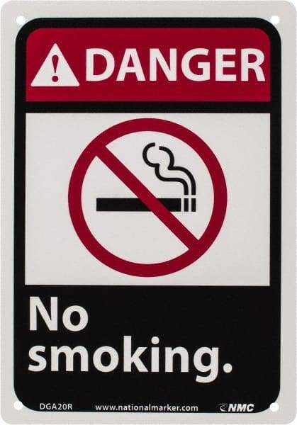 NMC - "Danger - No Smoking", 10" Long x 7" Wide, Rigid Plastic Safety Sign - Rectangle, 0.05" Thick, Use for Accident Prevention - Industrial Tool & Supply
