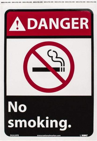 NMC - "Danger - No Smoking", 14" Long x 10" Wide, Pressure-Sensitive Vinyl Safety Sign - Rectangle, 0.004" Thick, Use for Accident Prevention - Industrial Tool & Supply