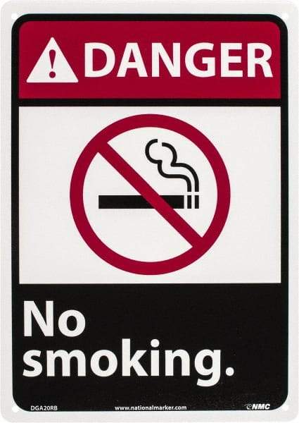 NMC - "Danger - No Smoking", 14" Long x 10" Wide, Rigid Plastic Safety Sign - Rectangle, 0.05" Thick, Use for Accident Prevention - Industrial Tool & Supply