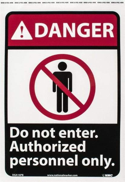 NMC - "Danger - Do Not Enter - Authorized Personnel Only", 14" Long x 10" Wide, Pressure-Sensitive Vinyl Safety Sign - Rectangle, 0.004" Thick, Use for Security & Admittance - Industrial Tool & Supply