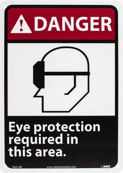 NMC - "Danger - Eye Protection Required in This Area", 14" Long x 10" Wide, Rigid Plastic Safety Sign - Rectangle, 0.05" Thick, Use for Accident Prevention - Industrial Tool & Supply