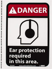 NMC - "Danger - Ear Protection Required in This Area", 10" Long x 7" Wide, Pressure-Sensitive Vinyl Safety Sign - Rectangle, 0.004" Thick, Use for Accident Prevention - Industrial Tool & Supply