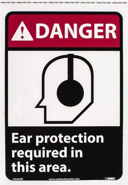 NMC - "Danger - Ear Protection Required in This Area", 14" Long x 10" Wide, Pressure-Sensitive Vinyl Safety Sign - Rectangle, 0.004" Thick, Use for Accident Prevention - Industrial Tool & Supply