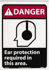 NMC - "Danger - Ear Protection Required in This Area", 14" Long x 10" Wide, Pressure-Sensitive Vinyl Safety Sign - Rectangle, 0.004" Thick, Use for Accident Prevention - Industrial Tool & Supply