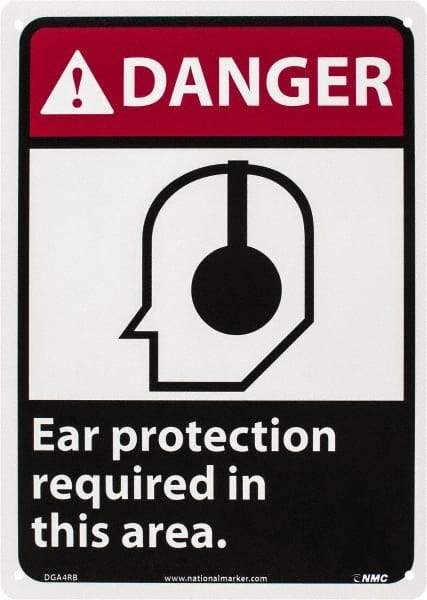 NMC - "Danger - Ear Protection Required in This Area", 14" Long x 10" Wide, Rigid Plastic Safety Sign - Rectangle, 0.05" Thick, Use for Accident Prevention - Industrial Tool & Supply