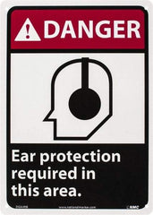 NMC - "Danger - Ear Protection Required in This Area", 14" Long x 10" Wide, Rigid Plastic Safety Sign - Rectangle, 0.05" Thick, Use for Accident Prevention - Industrial Tool & Supply