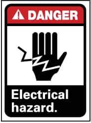 NMC - "Danger - Electrical Hazard", 14" Long x 10" Wide, Pressure-Sensitive Vinyl Safety Sign - Rectangle, 0.004" Thick, Use for Accident Prevention - Industrial Tool & Supply