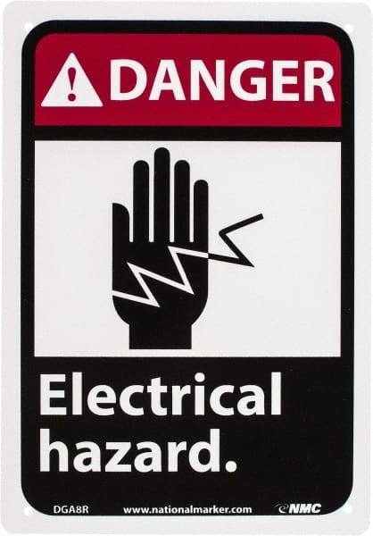 NMC - "Danger - Electrical Hazard", 10" Long x 7" Wide, Rigid Plastic Safety Sign - Rectangle, 0.05" Thick, Use for Accident Prevention - Industrial Tool & Supply