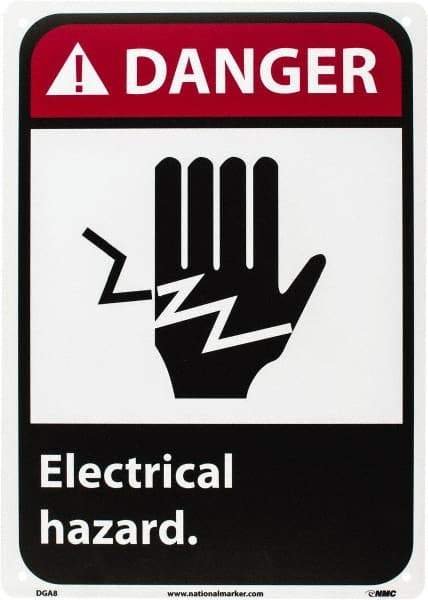 NMC - "Danger - Electrical Hazard", 14" Long x 10" Wide, Rigid Plastic Safety Sign - Rectangle, 0.05" Thick, Use for Accident Prevention - Industrial Tool & Supply
