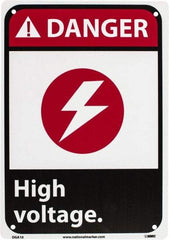 NMC - "Danger - High Voltage", 10" Long x 7" Wide, Rigid Plastic Safety Sign - Rectangle, 0.05" Thick, Use for Accident Prevention - Industrial Tool & Supply