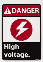 NMC - "Danger - High Voltage", 14" Long x 10" Wide, Pressure-Sensitive Vinyl Safety Sign - Rectangle, 0.004" Thick, Use for Accident Prevention - Industrial Tool & Supply