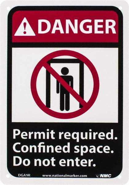 NMC - "Danger - Permit Required - Confined Space - Do Not Enter", 10" Long x 7" Wide, Rigid Plastic Safety Sign - Rectangle, 0.05" Thick, Use for Accident Prevention - Industrial Tool & Supply