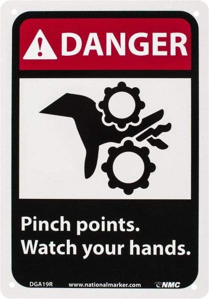 NMC - "Danger - Pinch Points - Watch Your Hands", 10" Long x 7" Wide, Rigid Plastic Safety Sign - Rectangle, 0.05" Thick, Use for Accident Prevention - Industrial Tool & Supply