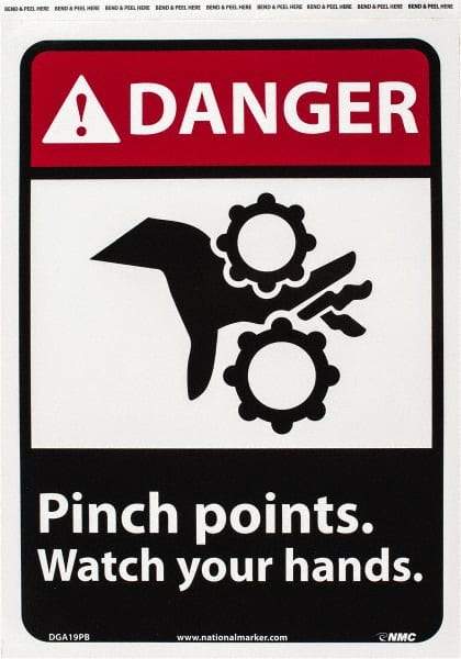 NMC - "Danger - Pinch Points - Watch Your Hands", 14" Long x 10" Wide, Pressure-Sensitive Vinyl Safety Sign - Rectangle, 0.004" Thick, Use for Accident Prevention - Industrial Tool & Supply