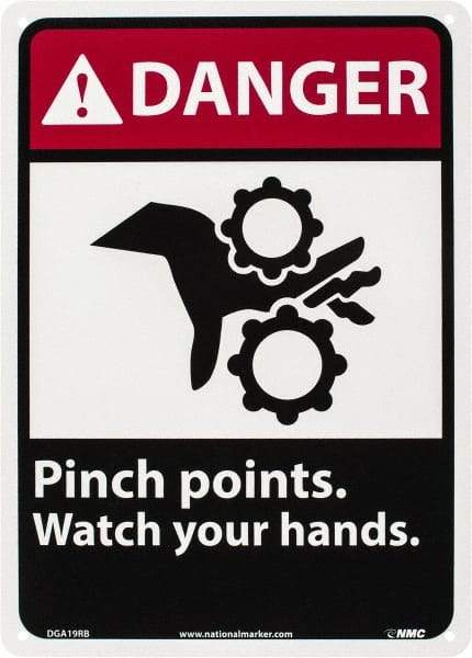 NMC - "Danger - Pinch Points - Watch Your Hands", 14" Long x 10" Wide, Rigid Plastic Safety Sign - Rectangle, 0.05" Thick, Use for Accident Prevention - Industrial Tool & Supply