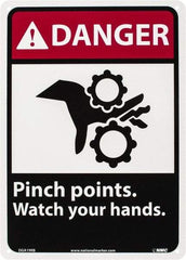 NMC - "Danger - Pinch Points - Watch Your Hands", 14" Long x 10" Wide, Rigid Plastic Safety Sign - Rectangle, 0.05" Thick, Use for Accident Prevention - Industrial Tool & Supply