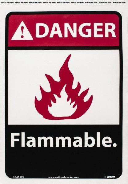 NMC - Danger - Flammable, Pressure Sensitive Vinyl Fire Sign - 10" Wide x 14" High - Industrial Tool & Supply