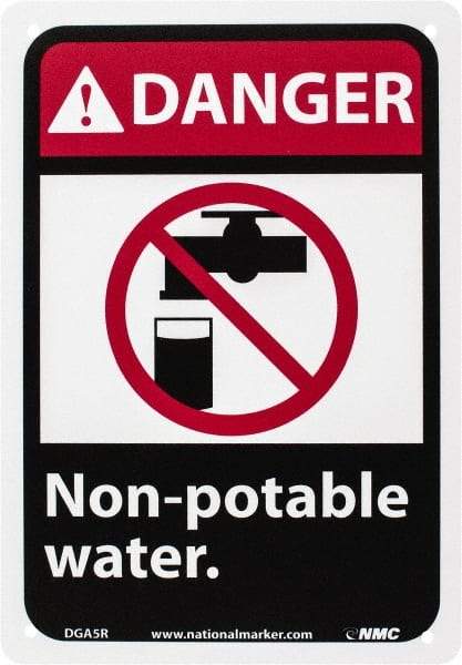 NMC - "Danger - Non-Potable Water", 10" Long x 7" Wide, Rigid Plastic Safety Sign - Rectangle, 0.05" Thick, Use for Restroom, Janitorial & Housekeeping - Industrial Tool & Supply