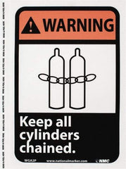 NMC - "Warning - Keep All Cylinders Chained", 10" Long x 7" Wide, Pressure-Sensitive Vinyl Safety Sign - Rectangle, 0.004" Thick, Use for Accident Prevention - Industrial Tool & Supply