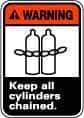 NMC - "Warning - Keep All Cylinders Chained", 14" Long x 10" Wide, Pressure-Sensitive Vinyl Safety Sign - Rectangle, 0.004" Thick, Use for Accident Prevention - Industrial Tool & Supply