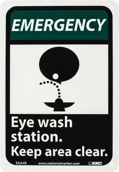 NMC - "Emergency - Eye Wash Station - Keep Area Clear", 10" Long x 7" Wide, Rigid Plastic Safety Sign - Rectangle, 0.05" Thick, Use for First Aid - Industrial Tool & Supply