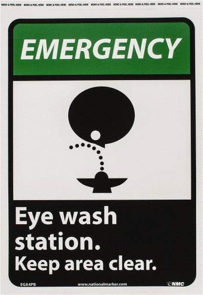 NMC - "Emergency - Eye Wash Station - Keep Area Clear", 14" Long x 10" Wide, Pressure-Sensitive Vinyl Safety Sign - Rectangle, 0.004" Thick, Use for First Aid - Industrial Tool & Supply