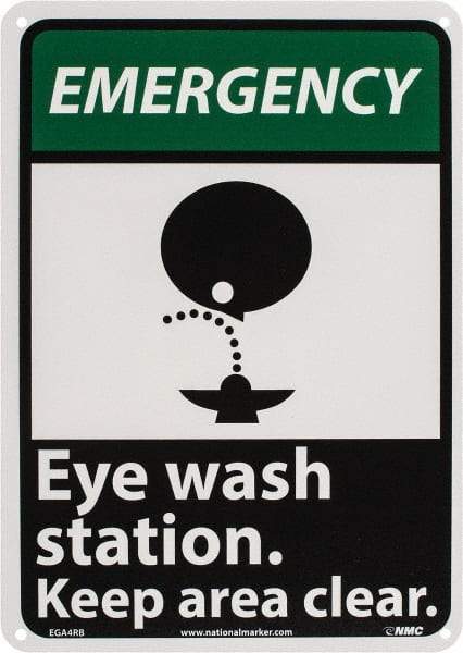 NMC - "Emergency - Eye Wash Station - Keep Area Clear", 14" Long x 10" Wide, Rigid Plastic Safety Sign - Rectangle, 0.05" Thick, Use for First Aid - Industrial Tool & Supply