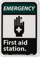 NMC - "Emergency - First Aid Station", 10" Long x 7" Wide, Rigid Plastic Safety Sign - Rectangle, 0.05" Thick, Use for First Aid - Industrial Tool & Supply