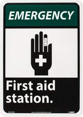 NMC - "Emergency - First Aid Station", 14" Long x 10" Wide, Rigid Plastic Safety Sign - Rectangle, 0.05" Thick, Use for First Aid - Industrial Tool & Supply