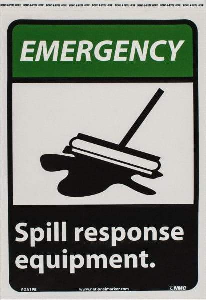 NMC - "Emergency - Spill Response Equipment", 14" Long x 10" Wide, Pressure-Sensitive Vinyl Safety Sign - Rectangle, 0.004" Thick, Use for Accident Prevention - Industrial Tool & Supply