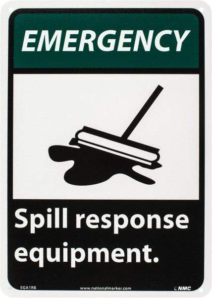NMC - "Emergency - Spill Response Equipment", 14" Long x 10" Wide, Rigid Plastic Safety Sign - Rectangle, 0.05" Thick, Use for Accident Prevention - Industrial Tool & Supply