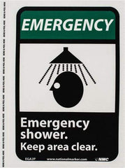 NMC - "Emergency - Emergency Shower - Keep Area Clear", 10" Long x 7" Wide, Pressure-Sensitive Vinyl Safety Sign - Rectangle, 0.004" Thick, Use for First Aid - Industrial Tool & Supply