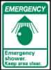 NMC - "Emergency - Emergency Shower - Keep Area Clear", 14" Long x 10" Wide, Pressure-Sensitive Vinyl Safety Sign - Rectangle, 0.004" Thick, Use for First Aid - Industrial Tool & Supply