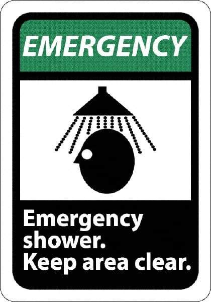 NMC - "Emergency - Emergency Shower - Keep Area Clear", 10" Long x 7" Wide, Rigid Plastic Safety Sign - Rectangle, 0.05" Thick, Use for First Aid - Industrial Tool & Supply