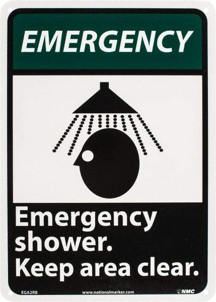 NMC - "Emergency - Emergency Shower - Keep Area Clear", 14" Long x 10" Wide, Rigid Plastic Safety Sign - Rectangle, 0.05" Thick, Use for First Aid - Industrial Tool & Supply