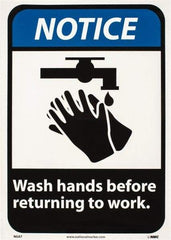 NMC - "Notice - Wash Hands Before Returning to Work", 14" Long x 10" Wide, Pressure-Sensitive Vinyl Safety Sign - Rectangle, 0.004" Thick, Use for Restroom, Janitorial & Housekeeping - Industrial Tool & Supply