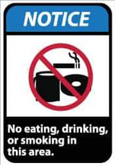 NMC - "Notice - No Eating, Drinking or Smoking in This Area", 14" Long x 10" Wide, Pressure-Sensitive Vinyl Safety Sign - Rectangle, 0.004" Thick, Use for Security & Admittance - Industrial Tool & Supply