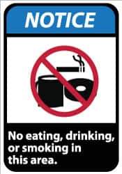 NMC - "Notice - No Eating, Drinking or Smoking in This Area", 14" Long x 10" Wide, Rigid Plastic Safety Sign - Rectangle, 0.05" Thick, Use for Security & Admittance - Industrial Tool & Supply
