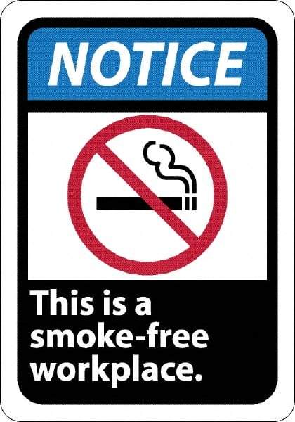 NMC - "Notice - This Is a Smoke-Free Workplace", 10" Long x 7" Wide, Rigid Plastic Safety Sign - Rectangle, 0.05" Thick, Use for Security & Admittance - Industrial Tool & Supply