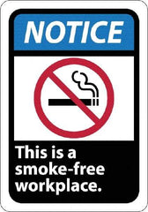 NMC - "Notice - This Is a Smoke-Free Workplace", 10" Long x 7" Wide, Rigid Plastic Safety Sign - Rectangle, 0.05" Thick, Use for Security & Admittance - Industrial Tool & Supply