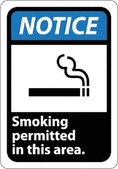 NMC - "Notice - Smoking Permitted in This Area", 10" Long x 7" Wide, Rigid Plastic Safety Sign - Rectangle, 0.05" Thick, Use for Security & Admittance - Industrial Tool & Supply