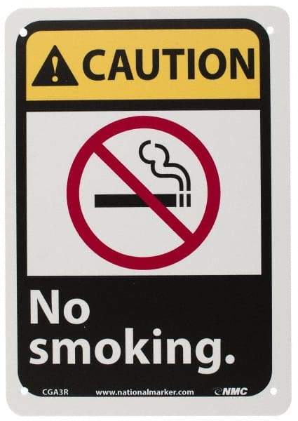 NMC - "Caution - No Smoking", 10" Long x 7" Wide, Rigid Plastic Safety Sign - Rectangle, 0.05" Thick, Use for Accident Prevention - Industrial Tool & Supply