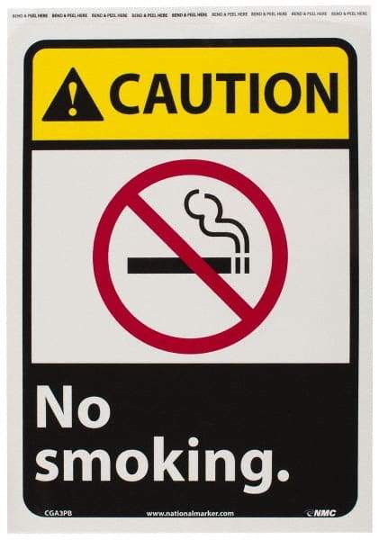 NMC - "Caution - No Smoking", 14" Long x 10" Wide, Pressure-Sensitive Vinyl Safety Sign - Rectangle, 0.004" Thick, Use for Accident Prevention - Industrial Tool & Supply